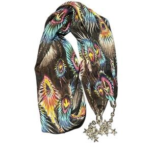 Colorful Feather Pattern Scarf with Star Charms